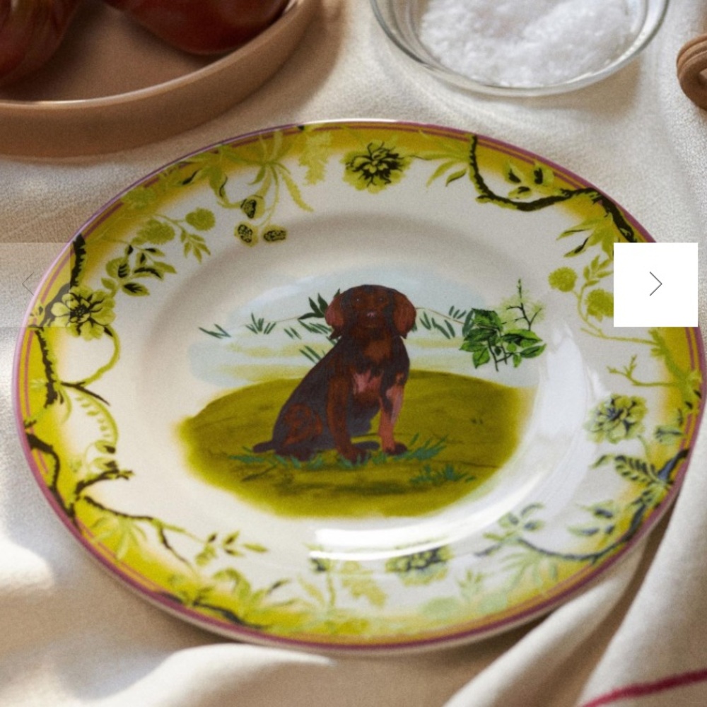 Anthropologie Portobello Stoneware Dessert Plates (6) POINTER Dog NWT